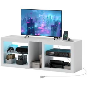 TV Stand Center for 55" with LED Lights and Power Outlets TV Television Cabinet with Adjustable Shelves High Gloss White