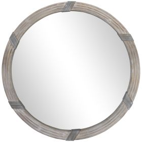 Round Wood Wall Mirror 31 Inch Natural Wood Color for Living Room Bedroom