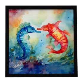 Seahorses Framed Metal Print Bathroom, Kitchen, Office, Home Decor Wall Art Ready to Hang, Square, 8X8