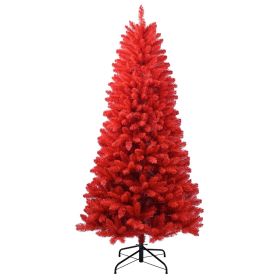 6ft Artificial Red Christmas Tree Full Real Halloween Xmas Tree with 804 Branch Tips Easy to Assemble, Decoration for Indoor and Outdoor