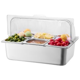 Countertop Food Serving Display Container, 6 Pan Stainless Steel Food Serving Tray