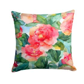 Alabama Camellia in Watercolor Throw Pillow Machine Washable, Indoor Outdoor Decorative Pillow for Couch, Bed or Patio, 14Hx14W