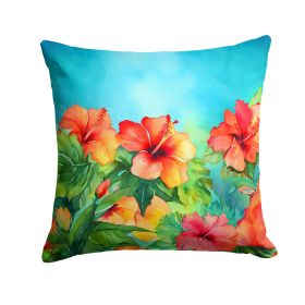 Hawaii Hawaiian Hibiscus in Watercolor Throw Pillow Machine Washable, Indoor Outdoor Decorative Pillow for Couch, Bed or Patio, 14Hx14W