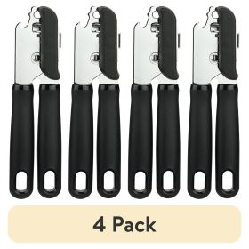 (4 pack) 2 Ply Manual Can Opener with Integrated Bottle Opener, Black