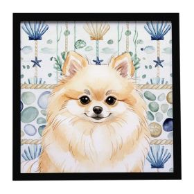 Cream Pomeranian Coastal Sea Glass Framed Metal Print Bathroom, Kitchen, Office, Home Decor Wall Art Ready to Hang, Square, 8X8