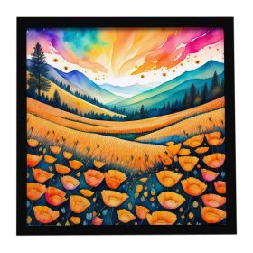 Colorful California poppies Framed Metal Print Bathroom, Kitchen, Office, Home Decor Wall Art Ready to Hang, Square, 8X8