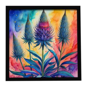 Colorful Eryngium Framed Metal Print Bathroom, Kitchen, Office, Home Decor Wall Art Ready to Hang, Square, 8X8