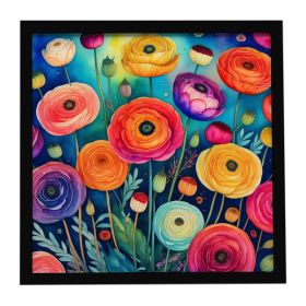 Colorful Ranunculus Framed Metal Print Bathroom, Kitchen, Office, Home Decor Wall Art Ready to Hang, Square, 8X8