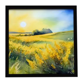 Nebraska Goldenrod in Watercolor Framed Metal Print Bathroom, Kitchen, Office, Home Decor Wall Art Ready to Hang, Square, 8X8