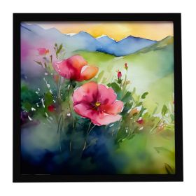 North Dakota Wild Prairie Roses in Watercolor Framed Metal Print Bathroom, Kitchen, Office, Home Decor Wall Art Ready to Hang, Square, 8X8