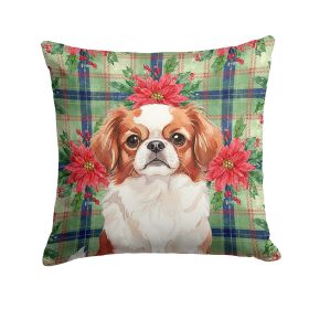 Red and White Japanese Chin Christmas PoinsettIas Throw Pillow Decorative Indoor Outdoor Accent Cushion for Couch, Bed or Patio, 14Hx14W
