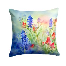 Texas Bluebonnets in Watercolor Throw Pillow Machine Washable, Indoor Outdoor Decorative Pillow for Couch, Bed or Patio, 18Hx18W