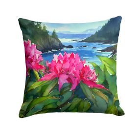 Washington Coast Rhododendrons in Watercolor Throw Pillow Machine Washable, Indoor Outdoor Decorative Pillow for Couch, Bed or Patio, 18Hx18W