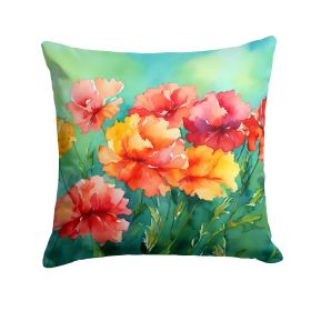 Ohio Scarlet Carnations in Watercolor Throw Pillow Machine Washable, Indoor Outdoor Decorative Pillow for Couch, Bed or Patio, 18Hx18W