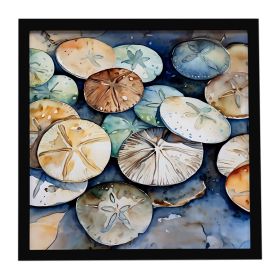 Sand Dollars Framed Metal Print Bathroom, Kitchen, Office, Home Decor Wall Art Ready to Hang, Square, 8X8