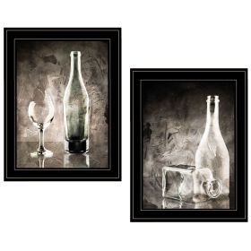 "Moody Gray Glassware Still Life" 2-Piece Vignette by Bluebird Barn, Black Frame (Color: as Pic)