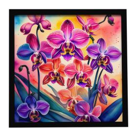 Colorful Orchids Framed Metal Print Bathroom, Kitchen, Office, Home Decor Wall Art Ready to Hang, Square, 8X8 (Default: Default)