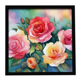 Oklahoma Roses in Watercolor Framed Metal Print Bathroom, Kitchen, Office, Home Decor Wall Art Ready to Hang, Square, 8X8 (Default: Default)