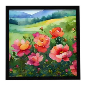 Iowa Wild Prairie Roses in Watercolor Framed Metal Print Bathroom, Kitchen, Office, Home Decor Wall Art Ready to Hang, Square, 8X8 (Default: Default)