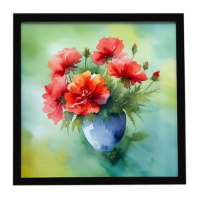 Ohio Scarlet Carnations in Watercolor Framed Metal Print Bathroom, Kitchen, Office, Home Decor Wall Art Ready to Hang, Square, 8X8 (Default: Default)